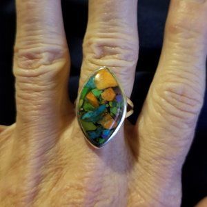 Southwestern Multi-Gemstone Sterling Ring-Sz 7 3/4